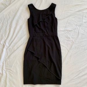 BCBG sleeveless, ruffled sheath dress